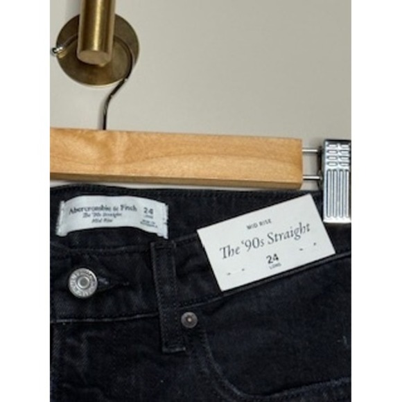 Abercrombie & Fitch 90s Straight Jeans Black High Rise Womens 24 - Picture 4 of 7